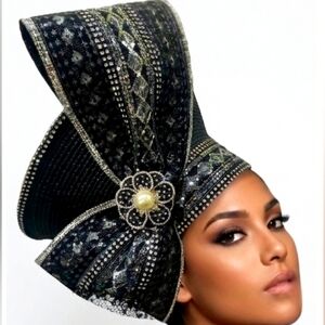 Beloved Millinery Couture Collection Stunning Black High Sculpted Jeweled Hat